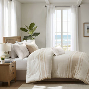 English Elm 6-piece Cotton Dobby Full Comforter Set Tropical Coastal Embroidered Pillow Accents B035P463271