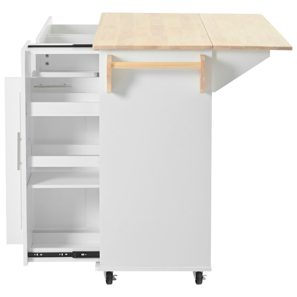 English Elm K&K Kitchen Island with Drop Leaf, Rolling Storage Cart with 3-Tier Pull-Out Organizer, Durable Wood Countertop White WF531421AAW