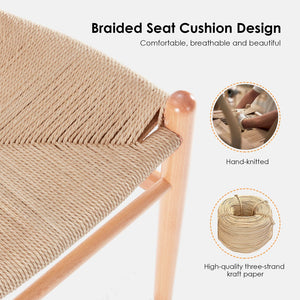 English Elm Wishbone Rattan Barstool with Woven Papercord Seat, Solid Ash Wood, Eco-Friendly Finish, Fully Assembled Natural T3623P379819