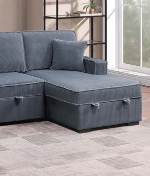 English Elm Chocolate Corduroy Sectional Sleeper Sofa with Dual Storage Chaises for Living Rooms Dark Gray B011S02168