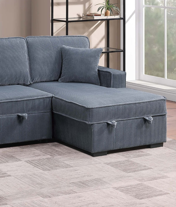 English Elm Chocolate Corduroy Sectional Sleeper Sofa with Dual Storage Chaises for Living Rooms Dark Gray B011S02168