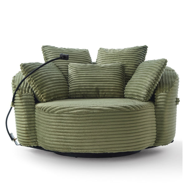 English Elm Swivel Barrel Accent Chair Chenille Tufted Round Club Seat for Living Room Lounge Green N719S002320F