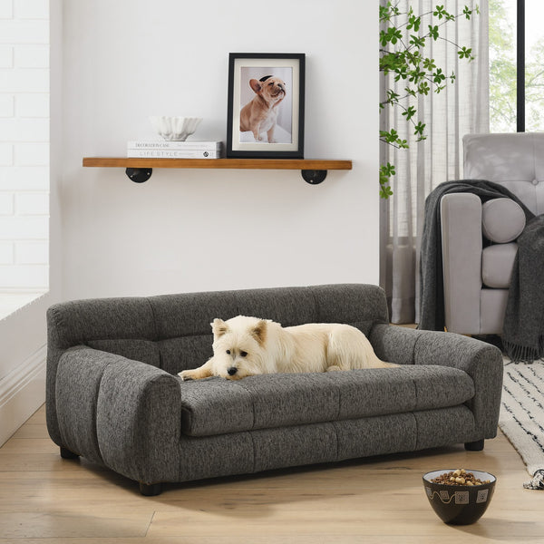 English Elm Soft linen pet sofa with backrest and armrests for medium to large dogs, modern rectangular comfort design Dark Gray W487P266086