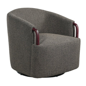 English Elm 30" Boucle Swivel Barrel Chair Wood Accents Sculptural Accent Seating for Any Room N767P422966W