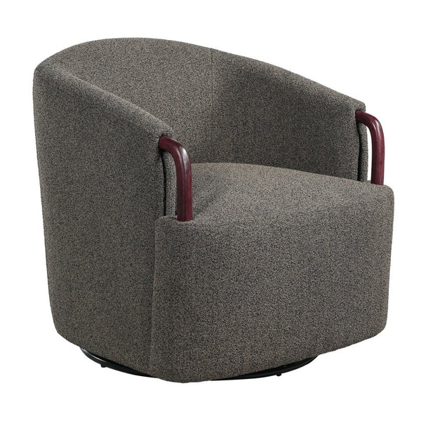 English Elm 30" Boucle Swivel Barrel Chair Wood Accents Sculptural Accent Seating for Any Room N767P422966W
