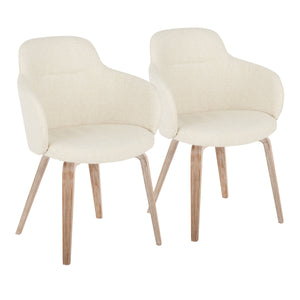 English Elm Boyne Modern Dining Accent Chair by LumiSource with Padded Bucket Seat, Whitewashed Bentwood Legs (Set of 2) Cream B202S01174
