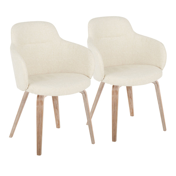 English Elm Boyne Modern Dining Accent Chair by LumiSource with Padded Bucket Seat, Whitewashed Bentwood Legs (Set of 2) Cream B202S01174