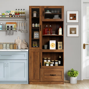 English Elm Kitchen Farmhouse Pantry Cabinet Tall Freestanding Three Door Pull Out Organizer W331S00208