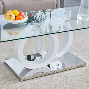 English Elm Contemporary Glass Top Coffee Table with Dual Circle White Mdf Base for Living Room W3875P397147