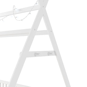 English Elm Twin Montessori Floor Bed House Frame with Led Lighting and Safety Rails for Kids White W2593P440571