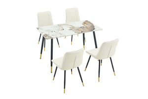 English Elm Modern Sintered Stone Rectangular Dining Table with Gold Accent Metal Base W3493S00016