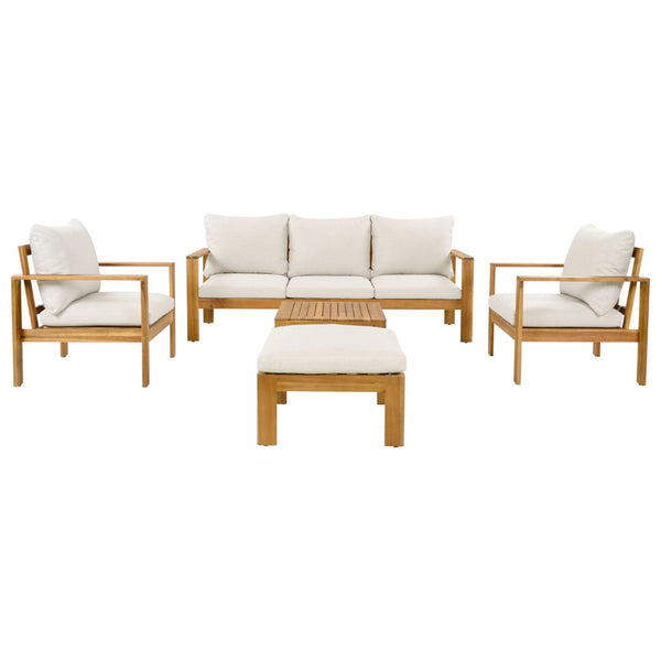 English Elm Outdoor Acacia Hardwood 5 Piece Sectional Patio Set with Water Repellent Cushions N757S554832B