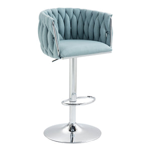 English Elm 360° Fabric Swivel Bar Stools Set of 2 with High Rebound Sponge Cushions, Adjustable Metal Legs, Modern Design Blue W2215P252782