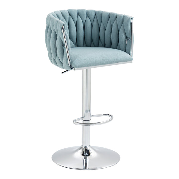 English Elm 360° Fabric Swivel Bar Stools Set of 2 with High Rebound Sponge Cushions, Adjustable Metal Legs, Modern Design Blue W2215P252782