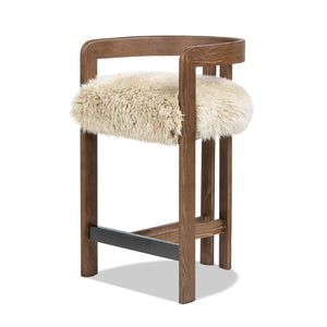 English Elm Millwick Sheepskin Fur Counter Stool Solid Ash Wood Frame Farmhouse Kitchen Seating B2719P479033