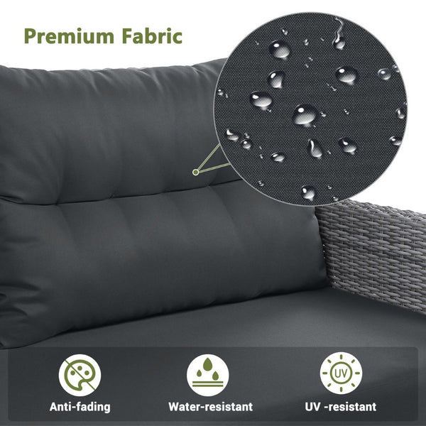 English Elm Outdoor Furniture Set: Modern Rattan Patio Set With Adjustable Recliners, Glass Tables & Ottomans N719Z000120E-GIGA