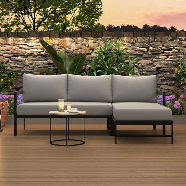 English Elm U_style Outdoor L-shaped Sectional Iron Frame Patio Sofa with Thick Foam Cushions Gray WY000480AAE