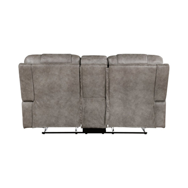 English Elm Grayish Brown Microfiber Reclining Sofa Set with Console Storage for Living Room B011S01264