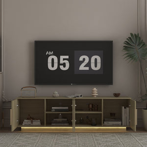 English Elm Tv Stand 68 Inch Modern Entertainment Center with Built-in 16 Color Led Ambiance Lighting W1321P352129