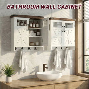 English Elm Bathroom Wall Cabinet Over Toilet with Adjustable Shelves and Built in Towel Hook Brown+White T5831P488974