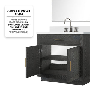 English Elm Black Oak Single Bath Vanity Set With Cultured Marble Top, Chrome Faucet & 34" Mirror For Modern Style B2731S02210