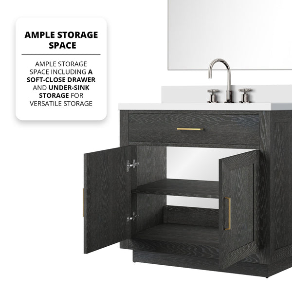 English Elm Black Oak Single Bath Vanity Set With Cultured Marble Top, Chrome Faucet & 34" Mirror For Modern Style B2731S02210