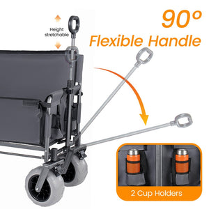 English Elm 3-in-1 Collapsible Wagon with Canopy Bench Tabletop and All-terrain Wheels for Camping Gray W2932P417652