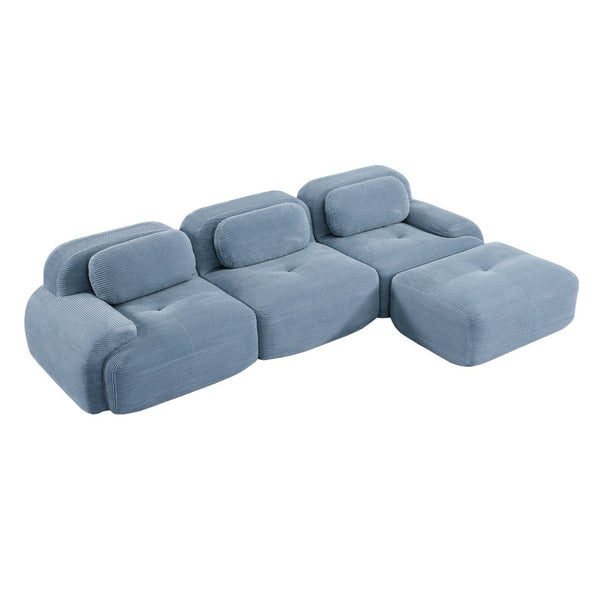 English Elm L-shaped Modular Corduroy Sectional Sofa Ergonomic Low Profile Living Room Seating Blue W714S01249