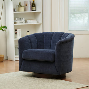 English Elm Sweivel Curved Shelter-Back Accent Chair with Smooth Swivel, Soft Durable Fabric and Wood Base Dark Navy W1713P251859