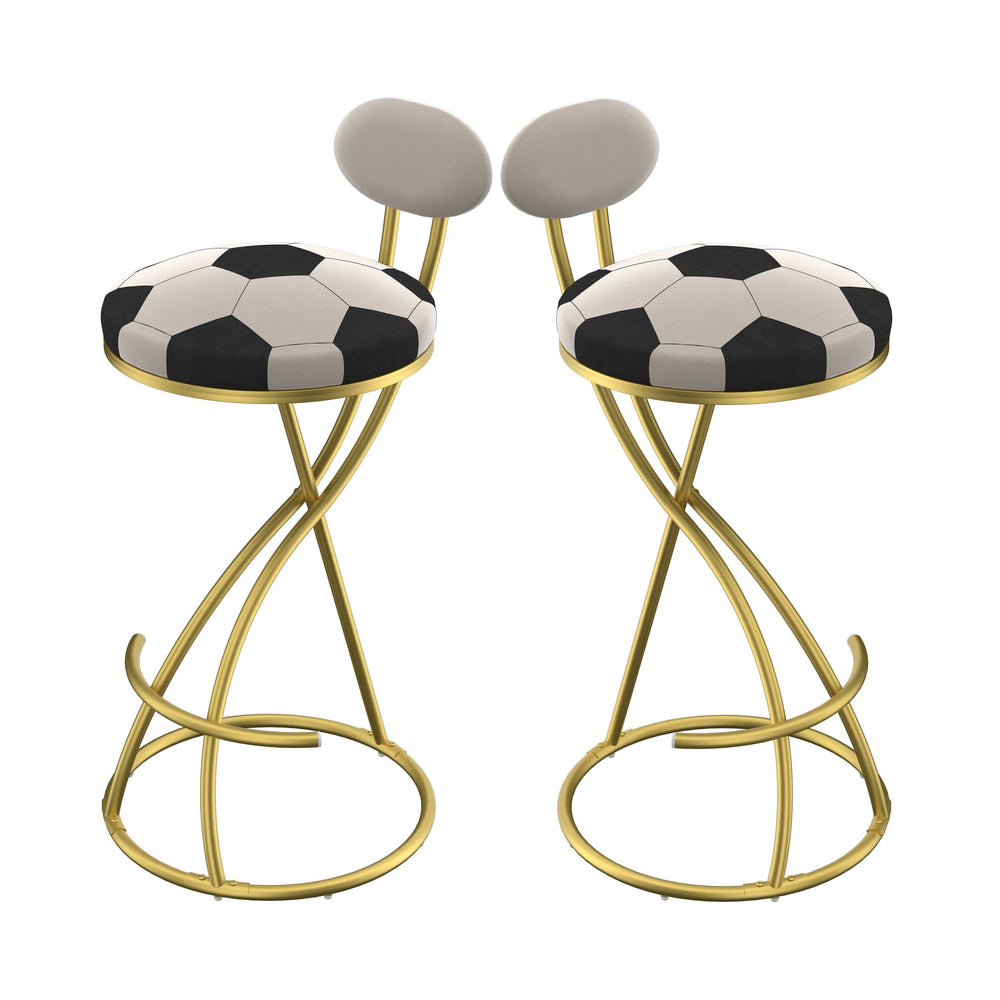 English Elm Football Velvet Bar Stools Set of 2 — Creamy White Back, Gold Metal Frame, Plush Foam Seat, 27.95" Height W1757P354692
