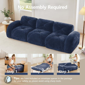 English Elm 110''boneless Velvet Sectional Sofa Modular Cloud Seating with Tufted Cushions for Living Rooms Blue W714S01619