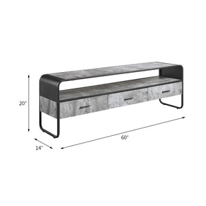 English Elm Raziela Modern Concrete Gray TV Stand with Black Accents, 65" Max, 3 Drawers & Open Shelf, KD Assembly B2726P256337