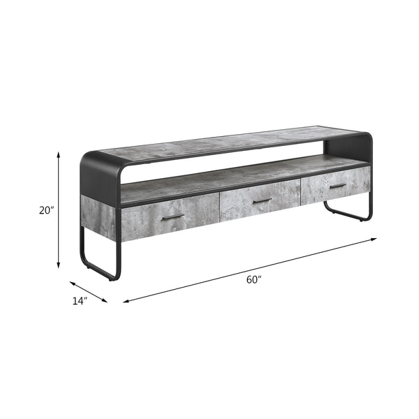 English Elm Raziela Modern Concrete Gray TV Stand with Black Accents, 65" Max, 3 Drawers & Open Shelf, KD Assembly B2726P256337