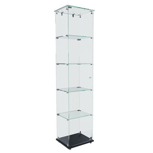 English Elm Premium 5-Tier Glass Display Case With Led Lighting, Stylish Design For Collectibles, Home & Office W2700P353066-GIGA