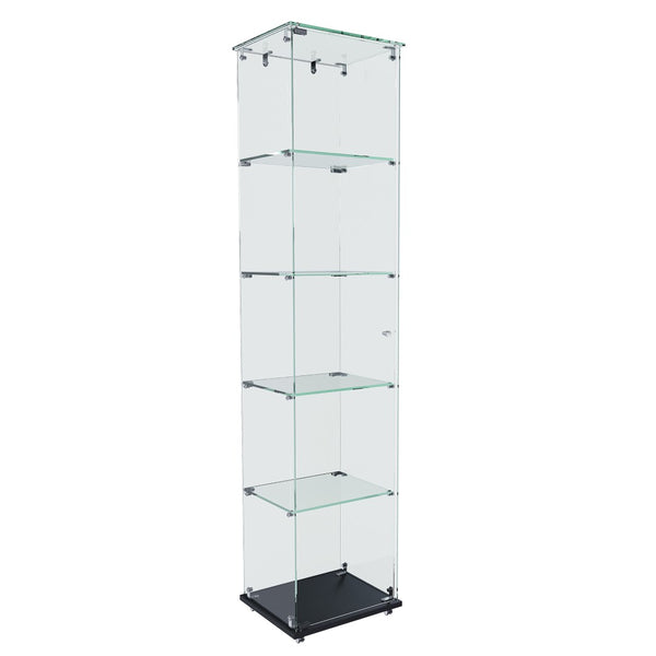 English Elm Premium 5-Tier Glass Display Case With Led Lighting, Stylish Design For Collectibles, Home & Office W2700P353066-GIGA