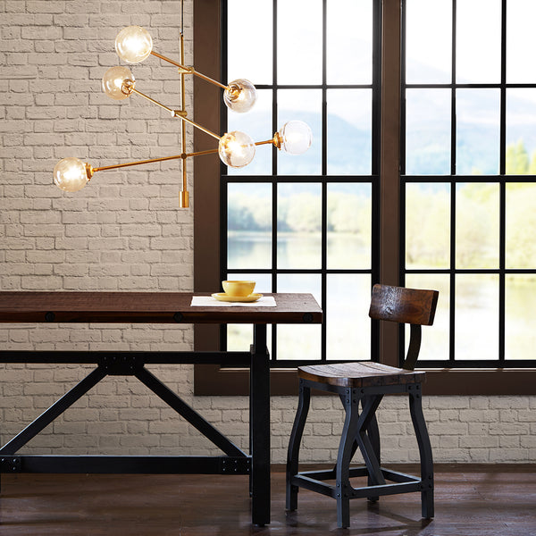 JLA Home INK+IVY - 6-Globe Modern Architectural Metal Chandelier in Antique Gold Bronze or Silver with Adjustable Height, Oversized Globes for Living Room Ambiance II150-0011