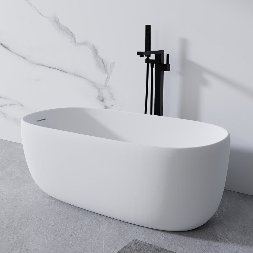 English Elm 51'' Stone Resin Freestanding Soaking Tub Matte White Spa Bath with Drain W2753P191225