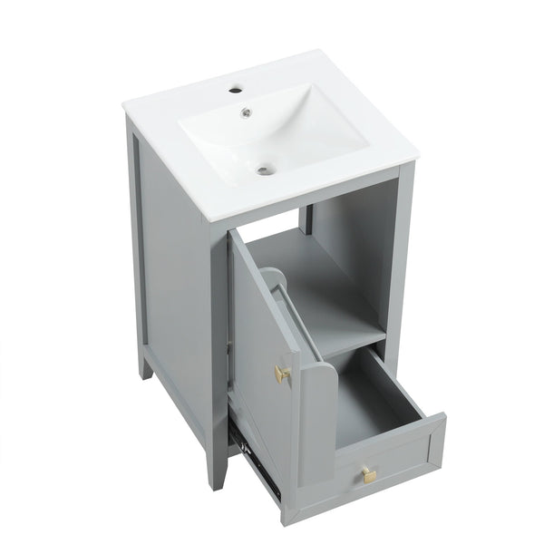 English Elm 20" Bathroom Vanity With Ceramic Sink, Soft-Close Door & Drawer - Stylish Grey Storage Solution N725P185452E