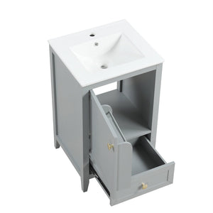 English Elm 20" Compact Bathroom Vanity Grey Mdf Cabinet Ceramic Sink Soft Close Storage N725P351851E