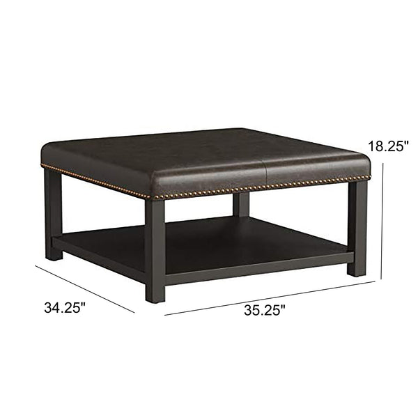 English Elm Christopher Knight Home® - Large Square Ottoman Bench in Brown Faux Leather with Birch Wood Legs, Oversized 35" Seat for Living Room Comfort and Storage 57313.00PU