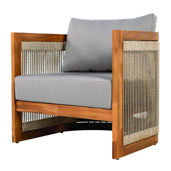 English Elm Christopher Knight Home® - Premium Acacia Wood Outdoor Club Chair With Curved Tub Design, Woven Rope, Water-Resistant Cushions N767P367654E