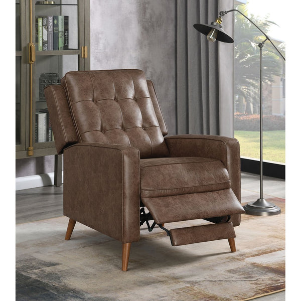 English Elm Davidson Plush Brown Tufted Leatherette Recliner - Timeless Upholstered Comfort, Solid Hardwood Legs B062P344946