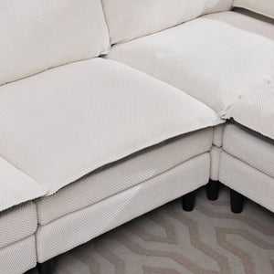 English Elm 129.92" Chenille Cloud Sectional Modular L Shaped Sofa with Ottoman Deep Lounge Seating W5029S00003