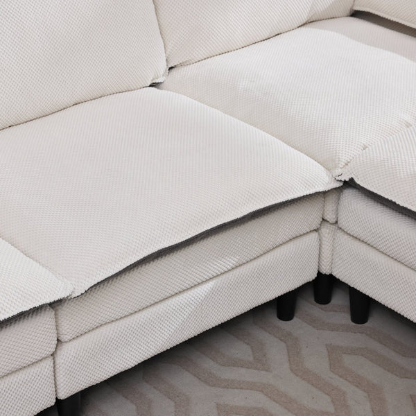 English Elm 129.92" Chenille Cloud Sectional Modular L Shaped Sofa with Ottoman Deep Lounge Seating W5029S00003