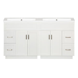 English Elm [video] 60 Inch Dual Sink Bathroom Vanity Mdf Cabinet Soft Close Doors Resin N729P000018K