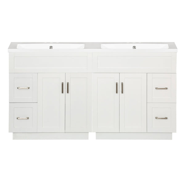 English Elm [video] 60 Inch Dual Sink Bathroom Vanity Mdf Cabinet Soft Close Doors Resin N729P000018K