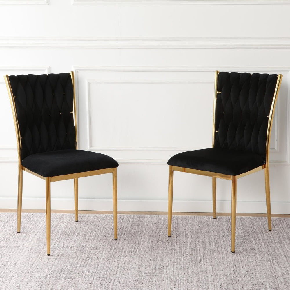 English Elm Modern Velvet Upholstered Dining Chairs Set of 2 with Electroplated Legs for Kitchen Black W210P301579