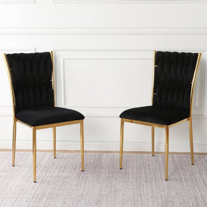 English Elm Modern Velvet Upholstered Dining Chairs Set of 2 with Electroplated Legs for Kitchen Black W210P301579