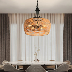 English Elm 19" Hemp Rope Pendant Hand Woven Bohemian Ceiling Fixture for Kitchen or Dining W2312P477345