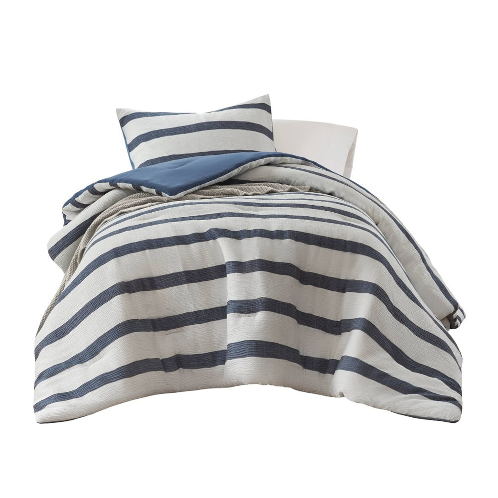 English Elm 2-piece Yarn-dyed Striped Comforter Set Seersucker Texture Coastal Japandi Bedding B035P463218